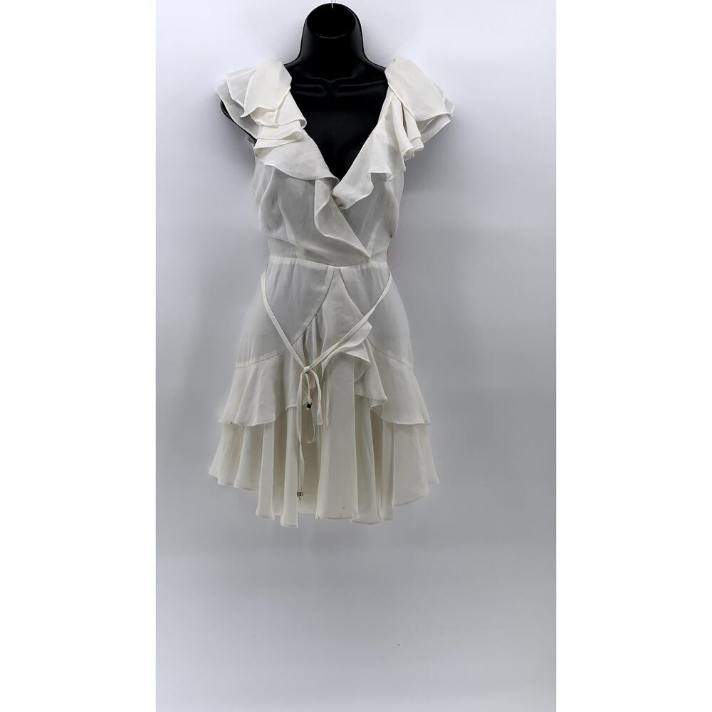 SAINTS + SECRETS Women's White Ruffle Surplice Tie-Waist A-line Mini Dress SZ S